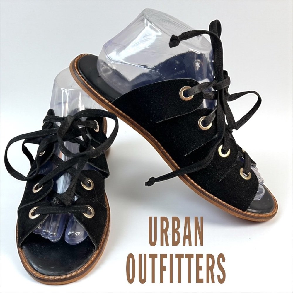 URBAN OUTFITTERS Womens Black Bonnie Suede Laced Rivet Boho Sz EU 39 / US 8.5 - Picture 2 of 9